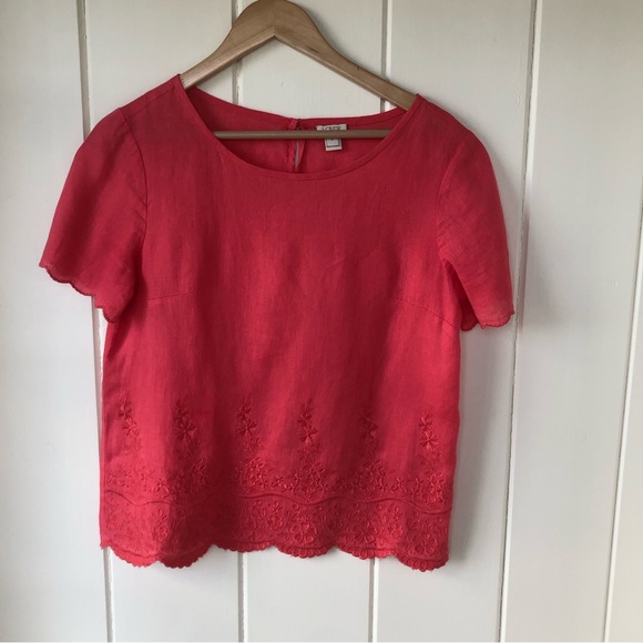 J CREW Factory Pink/Coral Embroidered Floral Shirt - Picture 11 of 13